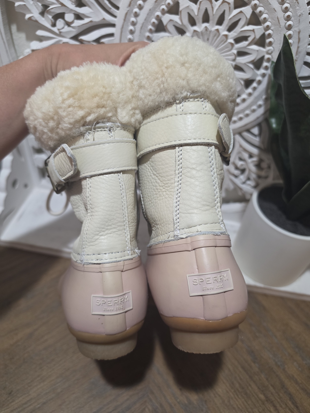 Sperry Cream and Blush Lace-Up Insulated Duck Boots Womens 7 - Picture 5 of 8